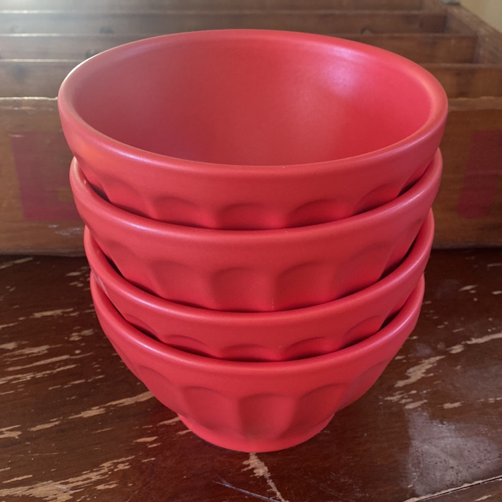 Anthropologie Matte Latte Bowls in Cherry Red